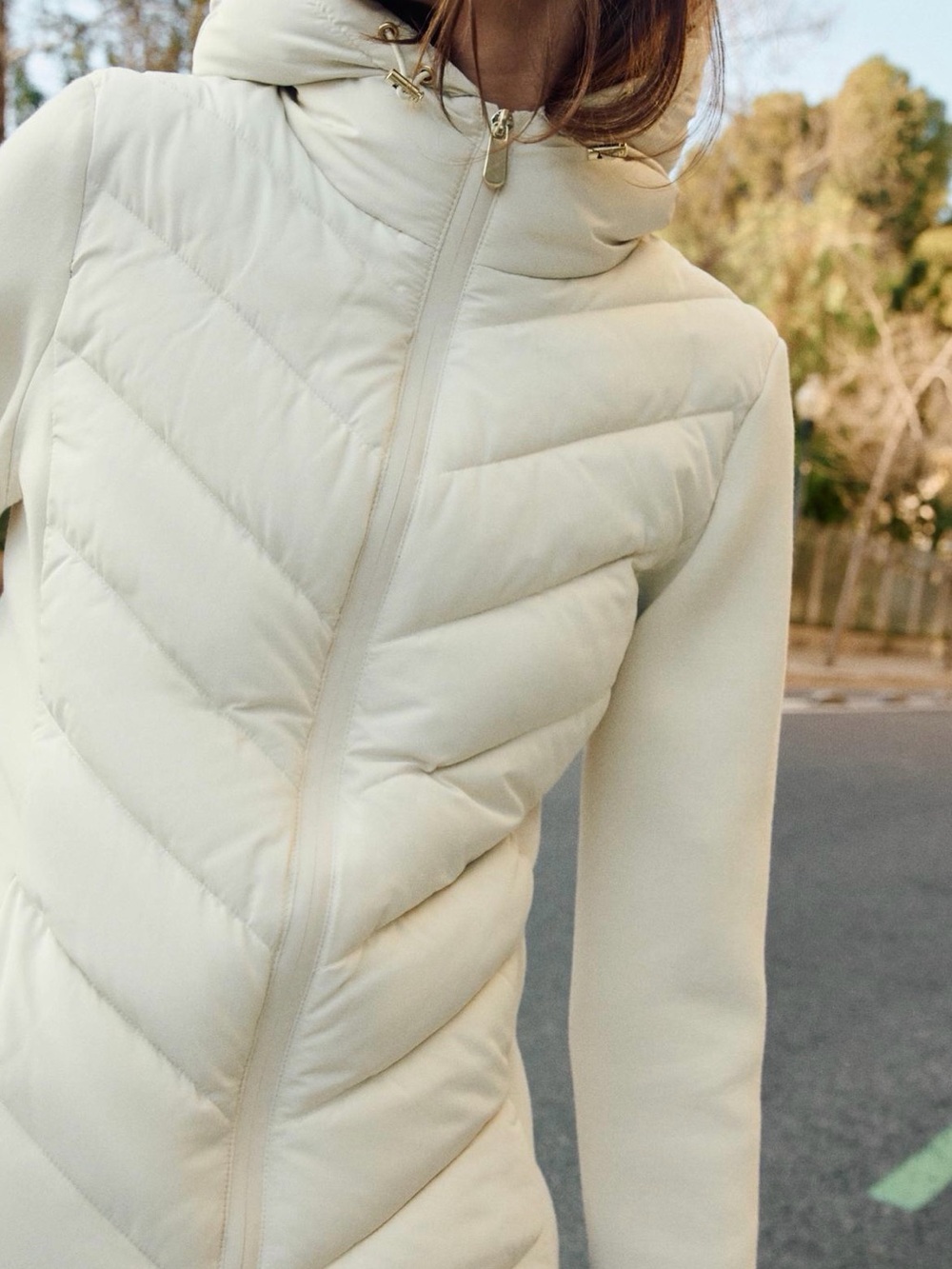 Zara Cream Quilted Hooded Puffer Jacket